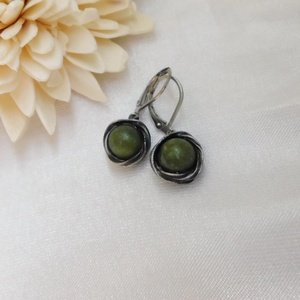 Nefrit jáde fülbevaló - ékszer - fülbevaló - lógós kerek fülbevaló - Meska.hu