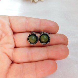 Nefrit jáde fülbevaló - ékszer - fülbevaló - lógós kerek fülbevaló - Meska.hu