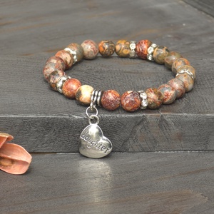 Szeretett Lányom Ásvány Karkötő � Mokait Jáspis és Szív Medál - ékszer - karkötő - ásványkarkötő - Meska.hu