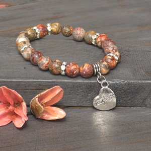Szeretett Lányom Ásvány Karkötő � Mokait Jáspis és Szív Medál, Ékszer, Karkötő, Ásványkarkötő, Ékszerkészítés, MESKA