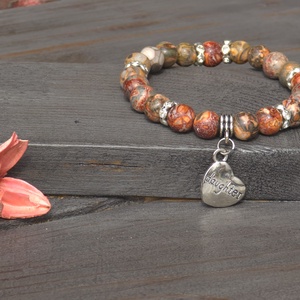 Szeretett Lányom Ásvány Karkötő � Mokait Jáspis és Szív Medál - ékszer - karkötő - ásványkarkötő - Meska.hu