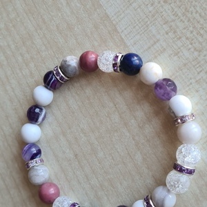 Lila Varázs� Elegáns Ásvány Karkötő Strasszos Díszekkel, Ékszer, Karkötő, Ásványkarkötő, Ékszerkészítés, MESKA