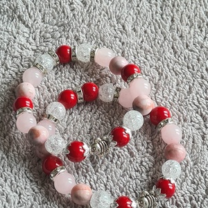 Piros�rózsaszín ásványgyöngy karkötő- választható díszítő elemmel, Ékszer, Karkötő, Ásványkarkötő, , MESKA