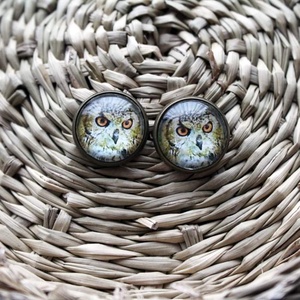 14mm-es üveglencsés bagoly fülbevaló, Ékszer, Fülbevaló, Pötty fülbevaló, Ékszerkészítés, MESKA