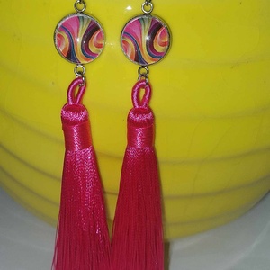 Pink cérna bojtos fülbevaló, Ékszer, Fülbevaló, Lógó fülbevaló, Ékszerkészítés, MESKA