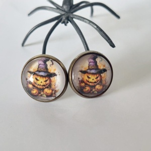 Halloween fülbevaló  töklámpás boszorkánykalappal, vintage stílus, üvegkaboson ékszer, Otthon & Életmód, Dekoráció, Halloween, Halloweeni ékszerek, Ékszerkészítés, MESKA