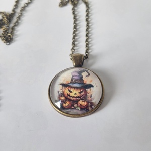 Halloween lánc  töklámpás boszorkánykalappal - Meska.hu