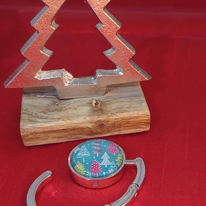Táskatartó-karácsonyi mintás, fenyőfa, Táska & Tok, Kulcstartó & Táskadísz, Táskaakasztó, Ékszerkészítés, MESKA