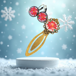 Karácsonyi ünnepi hangolatú üveglencsés könyvjelző és fülbevaló szett  azonnal készletről!, Könyv & Zene, Könyvjelző, Ékszerkészítés, MESKA