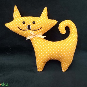 Sárga pöttyös textil cica - Meska.hu