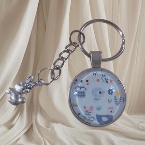 Húsvéti nyuszis kulcstartó vidám csibés és virágos mintával, Táska & Tok, Kulcstartó & Táskadísz, Táskadísz, Ékszerkészítés, MESKA