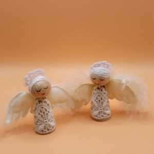 Angyalka pár- fából és csipkéből- toll szárnyakkal - karácsony - karácsonyi lakásdekoráció - Meska.hu