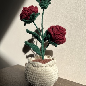 Cserepes rózsa, Otthon & Életmód, Virágdekoráció, Virágdíszek, Virágdísz kaspóban, Horgolás, MESKA