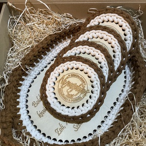 Horgolt tálca poháralátéttel - Meska.hu