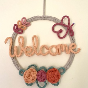 Falidísz welcome felirattal, Otthon & Életmód, Dekoráció, Ajtó- és ablak dekoráció, Ajtódísz & Kopogtató, Horgolás, Varrás, MESKA