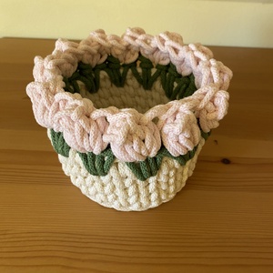 Horgolt tárolókosár tulipános - otthon & életmód - tárolás & rendszerezés - doboz - Meska.hu