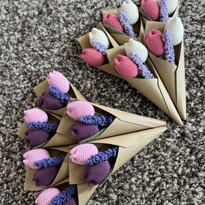 Anyák napi horgolt tulipán csokor - pénzátadó ballagásra (3 szál) - Meska.hu