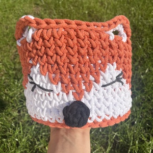 Horgolt róka kosár 18 cm  kosár , Otthon & Életmód, Tárolás & Rendszerezés, Tárolókosár, Horgolás, MESKA