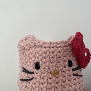 Horgolt Hello Kitty kosár  - otthon & életmód - tárolás & rendszerezés - tárolókosár - Meska.hu