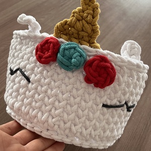 Horgolt unikornis kosár , Otthon & Életmód, Tárolás & Rendszerezés, Tárolókosár, Horgolás, MESKA