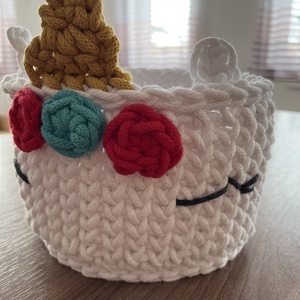 Horgolt unikornis kosár  - otthon & életmód - tárolás & rendszerezés - tárolókosár - Meska.hu