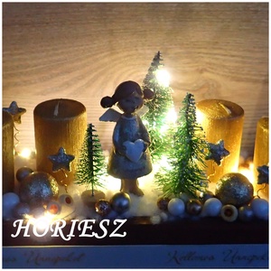Angyalkás ledes adventi dísz fadobozban - karácsony - adventi díszek - adventi asztaldísz - Meska.hu