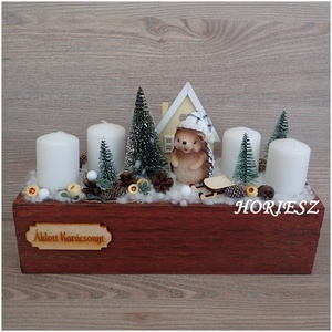 Adventi asztaldísz kedves sünivel, Karácsony, Adventi díszek, Adventi asztaldísz, , MESKA