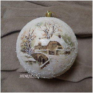 Téli tájas gömb, Karácsony, Karácsonyi lakásdekoráció, Karácsonyfadíszek, Decoupage, transzfer és szalvétatechnika, MESKA