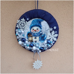 Téli hóemberes koszorú, ajtódísz - otthon & életmód - dekoráció - virágdísz és tartó - koszorú - Meska.hu