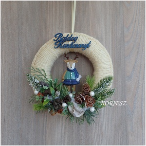 Téli koszorú rénszarvassal, Otthon & Életmód, Dekoráció, Virágdísz és tartó, Koszorú, Mindenmás, MESKA