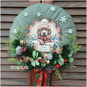 Téli koszorú kutyussal - Meska.hu