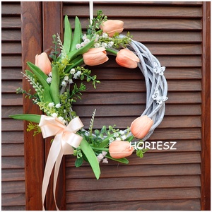 Tulipános vessző koszorú, Otthon & Életmód, Dekoráció, Ajtó- és ablak dekoráció, Ajtódísz & Kopogtató, Mindenmás, MESKA