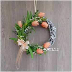 Tulipános vessző koszorú - otthon & életmód - dekoráció - ajtó- és ablak dekoráció - ajtódísz & kopogtató - Meska.hu