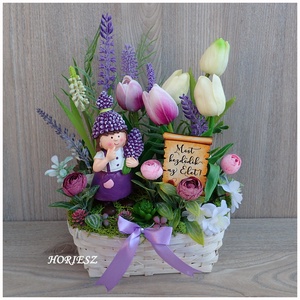 Virágos asztali dekoráció levendulával, tulipánnal, Otthon & Életmód, Dekoráció, Asztal és polc dekoráció, Asztaldísz, Mindenmás, MESKA