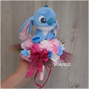 Ballagási csokor Stitch plüssel - otthon & életmód - virágdekoráció - virágok - virágcsokor - Meska.hu