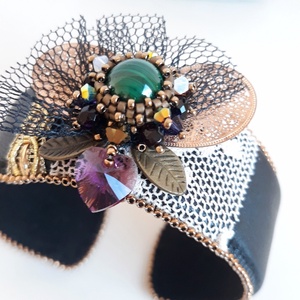 Malachit Swarovski Bőr karkötő  - Meska.hu