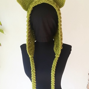 Füles kapucnisapi - almazöld - ruha & divat - sál, sapka, kendő - sapka - Meska.hu