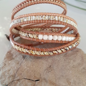 Wrap karkötő - natúr - ékszer - karkötő - gyöngyös karkötő - Meska.hu