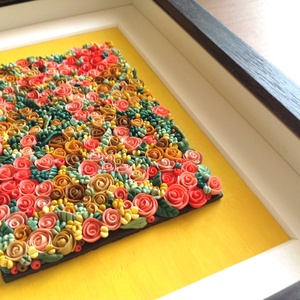 Sárga-korall virágtenger - 3D kép süthető gyurmából (M) - otthon & lakás - dekoráció - kép & falikép - Meska.hu