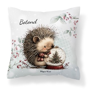Névvel kérhető - Cuki téli süni és a hógömb mintás párna, Otthon & Életmód, Lakástextil, Párna & Párnahuzat, Díszpárna (belsővel együtt), , MESKA