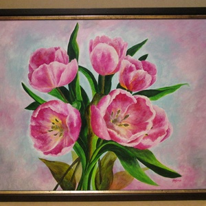 Rózsaszín tulipánok, Művészet, Festmény, Akril, Festészet, MESKA