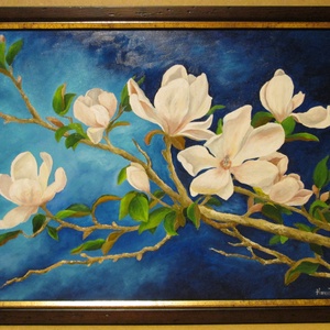 Éjféli magnóliák I. , olajfestmény keretben, Művészet, Festmény, Olajfestmény, Festészet, MESKA