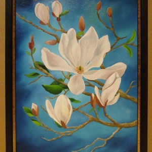 Éjféli magnóliák II. olajfestmény keretben, Művészet, Festmény, Olajfestmény, Festészet, Festett tárgyak, MESKA