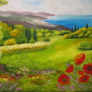 Pipacsok Toszkánában , Olajfestmény, Művészet, Festmény, Olajfestmény, Festészet, Festett tárgyak, MESKA