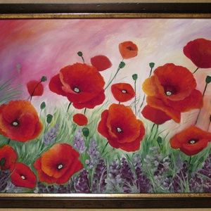 Pipacsok a szélben , Olajfestmény keretben, Művészet, Festmény, Olajfestmény, Festészet, MESKA