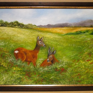 Pihenő Őzek , Olajfestmény keretben, Művészet, Festmény, Olajfestmény, Festészet, Festett tárgyak, MESKA