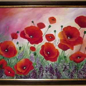 Pipacsok a szélben , Olajfestmény keretben, Művészet, Festmény, Olajfestmény, Festészet, MESKA