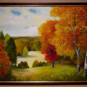 Egy szép őszi nap , Olajfestmény keretben, Művészet, Festmény, Olajfestmény, Festészet, MESKA