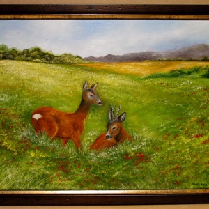 Pihenő Őzek , Olajfestmény keretben, Művészet, Festmény, Olajfestmény, Festészet, Festett tárgyak, MESKA