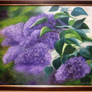 Orgonák tavasszal , Olajfestmény keretben, Művészet, Festmény, Olajfestmény, Festészet, Festett tárgyak, MESKA